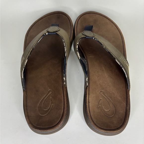 Olukai Tuahine Brown Leather Flip Flop Sandals Men Size 42 US 9 Comfort Walking - Picture 8 of 12